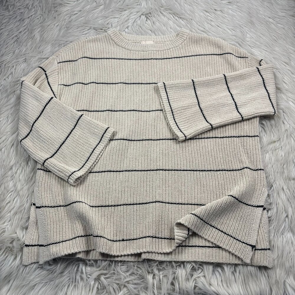 H&M Women's 100% Cotton Striped Wide Sleeve Pullover Sweater